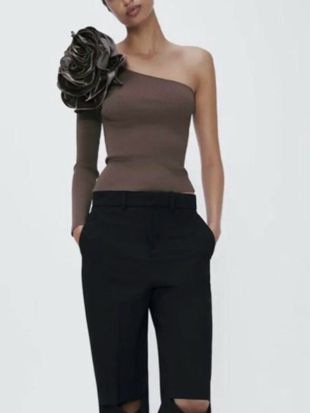 Zara One-Shoulder Ribbed Top XS
